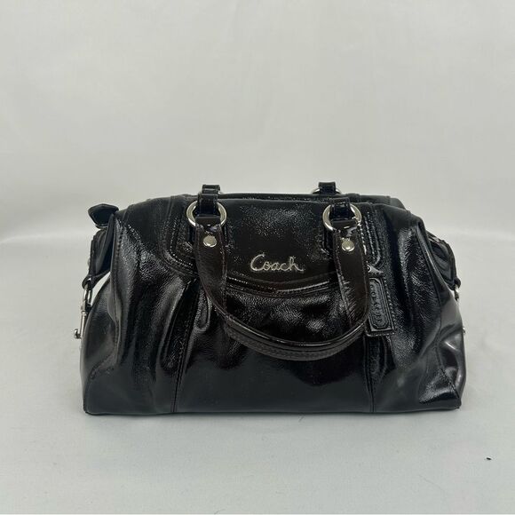 Coach Ashley Mahogany Burgundy Patent Leather Top Handle Bag Shoulder Bag - Picture 1 of 8